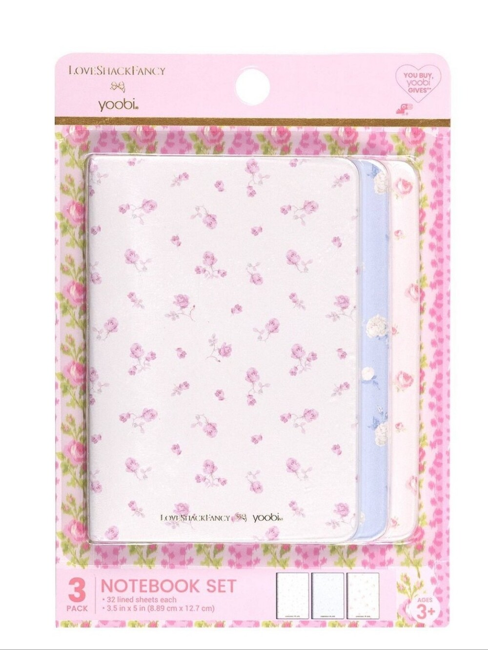 Yoobi Floral Mini Notebook Trio - Pink, Blue & White
